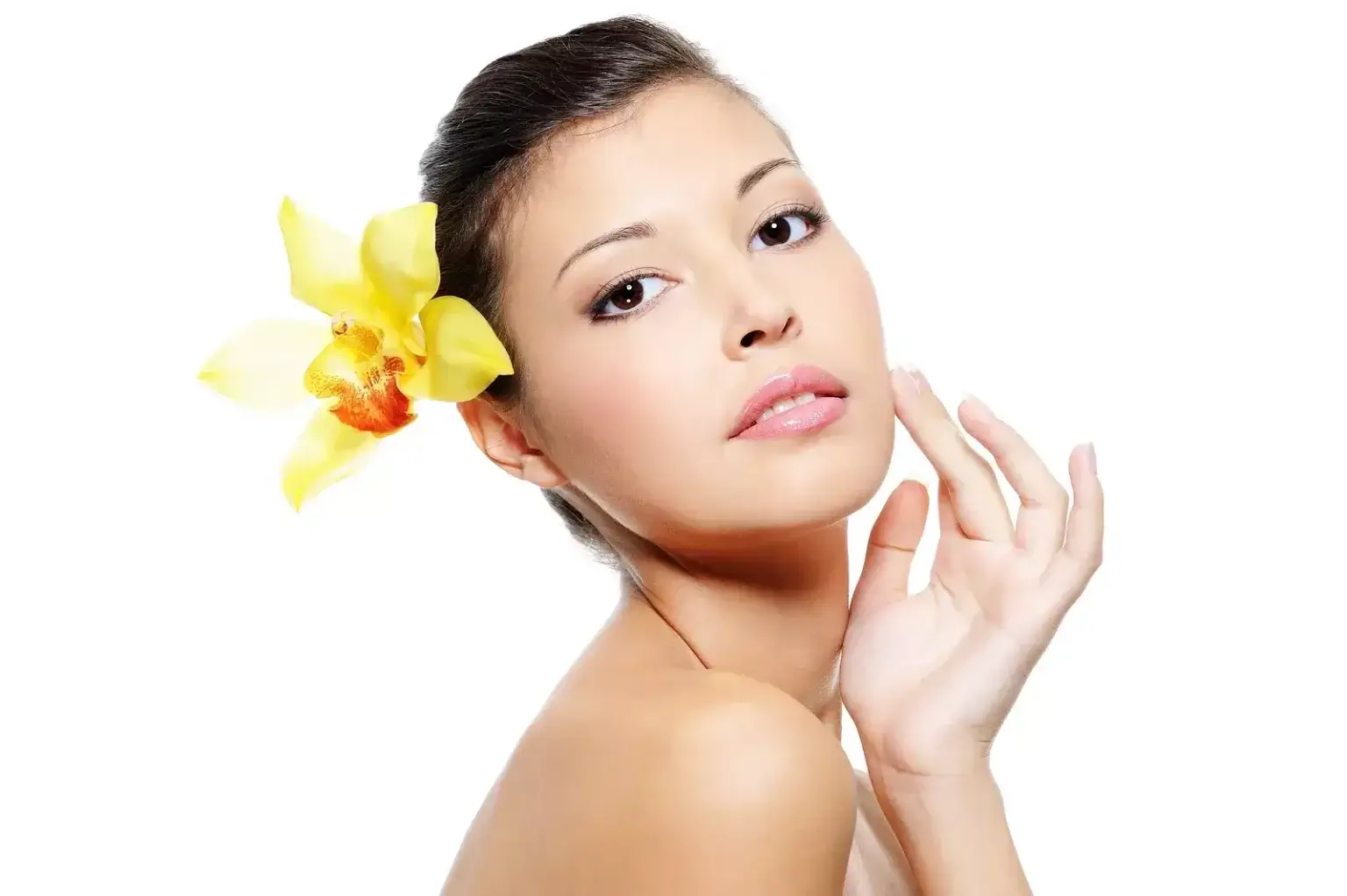 Krásna tvár ženy a probiotiká pre zdravie pokožky