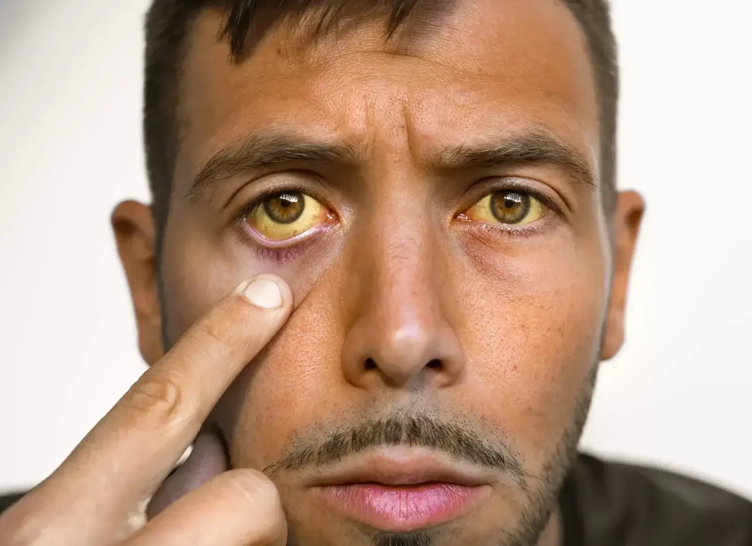 Ilustrácia pečene so zjazveným, tvrdým povrchom, znázorňujúca cirhózu (tvrdnutie pečene) a jej dôsledky na funkciu orgánu.