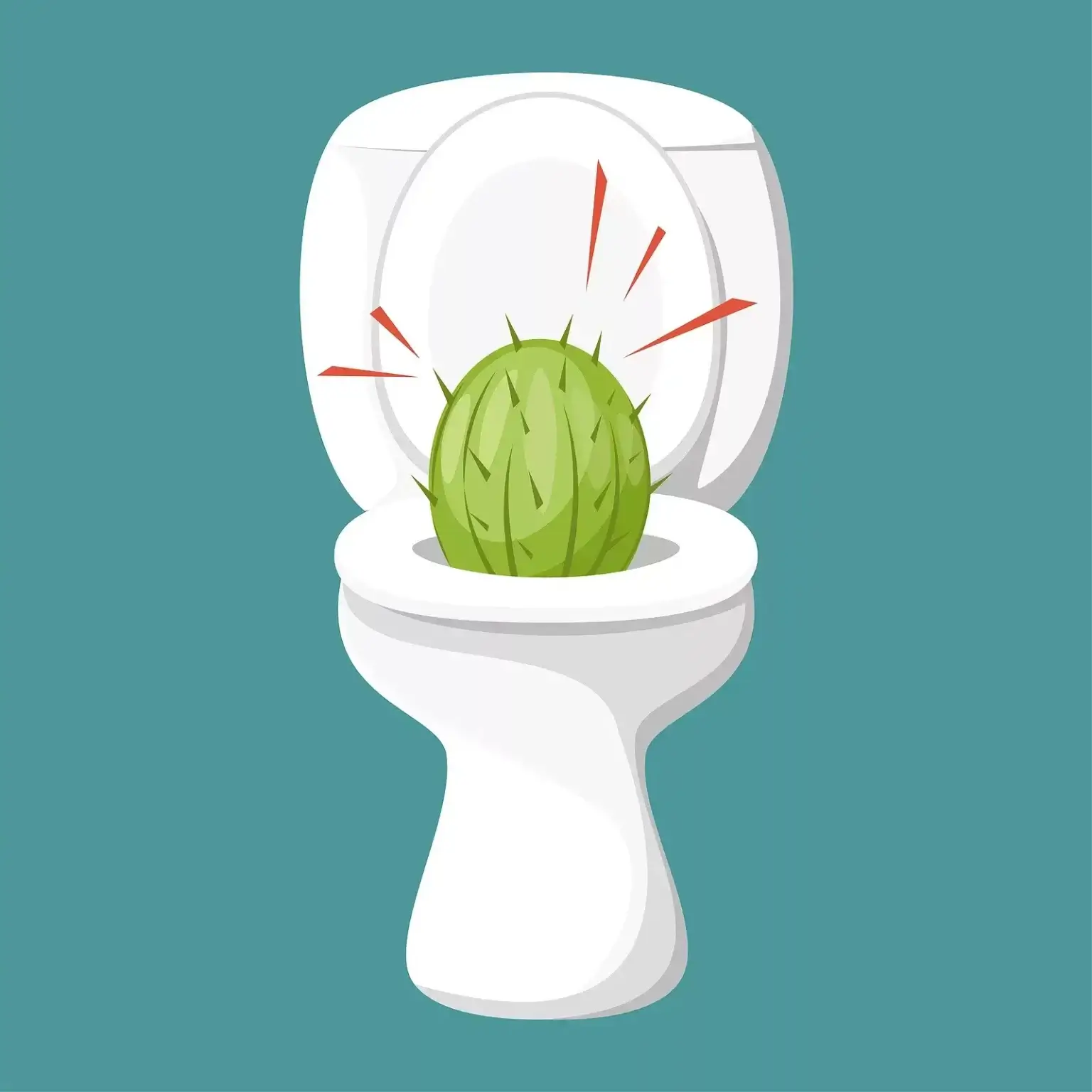 Toaleta so zeleným kaktusom v mise – metaforický obrázok symbolizujúci bolesť a diskomfort pri hemoroidoch.